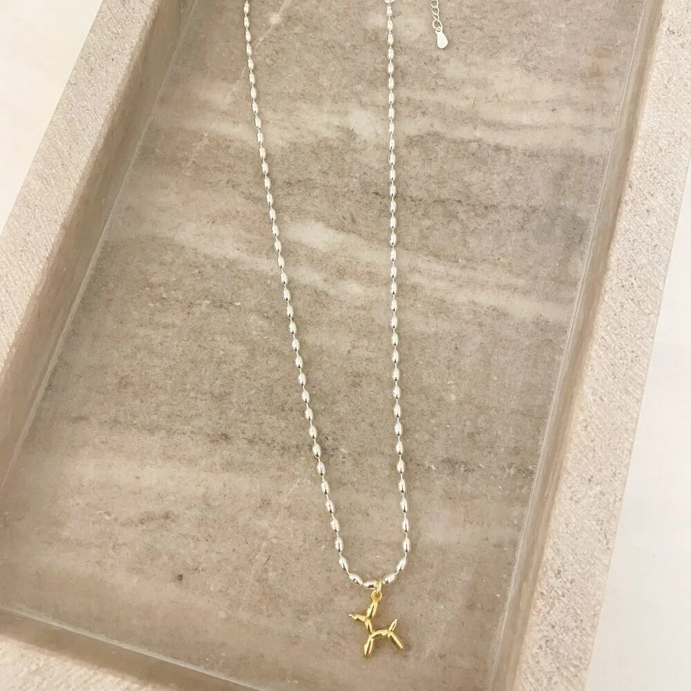 925 Sterling Silver Dainty Bead Necklace Balloon Dog Necklace - Picture 5 of 8